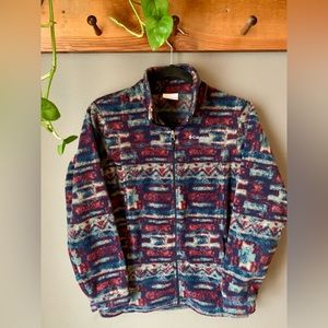 Columbia Fleece Full Zip Jacket Aztec Print Youth Large 14/16